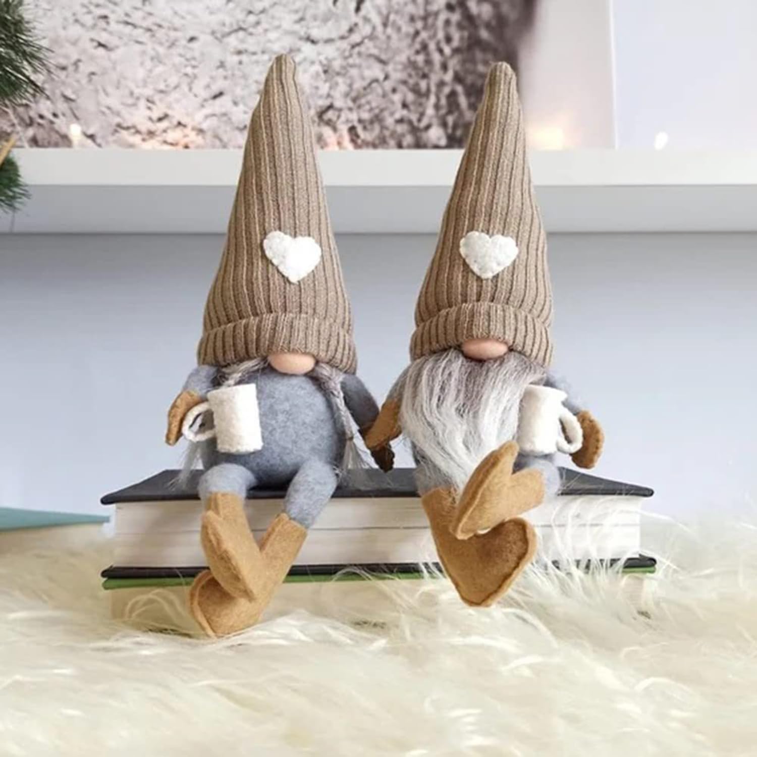 Faceless Gnome Dolls, 2 PCS Coffee Gonk Gnomes Plush Bar Decor, Handmade Swedish Tomte Figurine Gnome for Home Kitchen Coffee Station Table Shelf Ornament (Brown)
