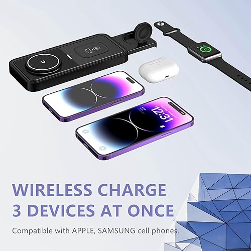 Miniatura 3 de Palrey Cargador inalámbrico magnético 3 en 1, almohadilla de carga inalámbrica de 15 W, estación de carga segura para iPhone 141312, Apple Watch