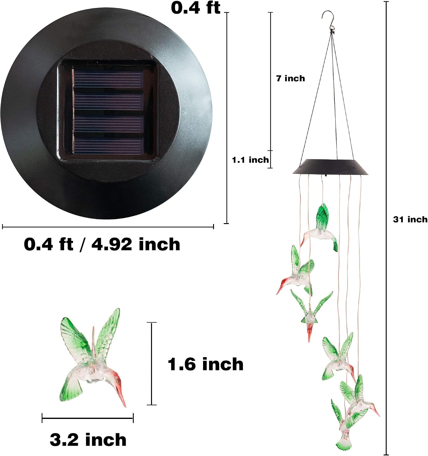 FUNPENY Solar Hummingbird Wind Chimes Outside, Solar Wind Chimes Changing Colors, Gifts for mom, Grandma, Birthday, Solar Mobile Decor for Outside, Outdoor, Yard, Patio, Garden Decorations (2 Pack)