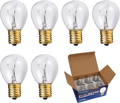 BlueStars Paquete de 6 bombillas de lava de 25 W, base E17 S11, bombillas de repuesto originales para lámpara de lava de 14.5 pulgadas20 onzas,