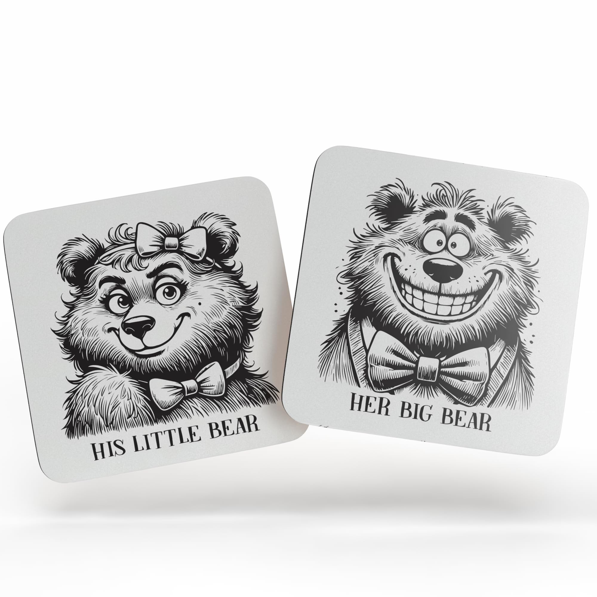 Dorothy Spring Multicolour Bears Couple Gift Wooden Square Drink Coaster With Cork Base Coffee Anniversary Wedding Housewarming Gift
