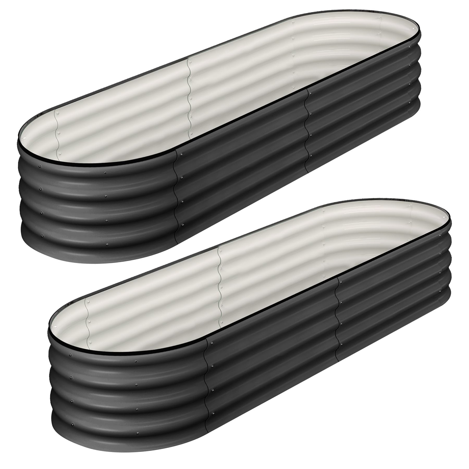 Set of 2 Oval Galvanized Steel Raised Garden Beds for Outdoor Gardening Enthusiasts – Large Planter Boxes Featuring Open Bottom Design for Superior Drainage and Aeration, Protective Safety Edges Ideal