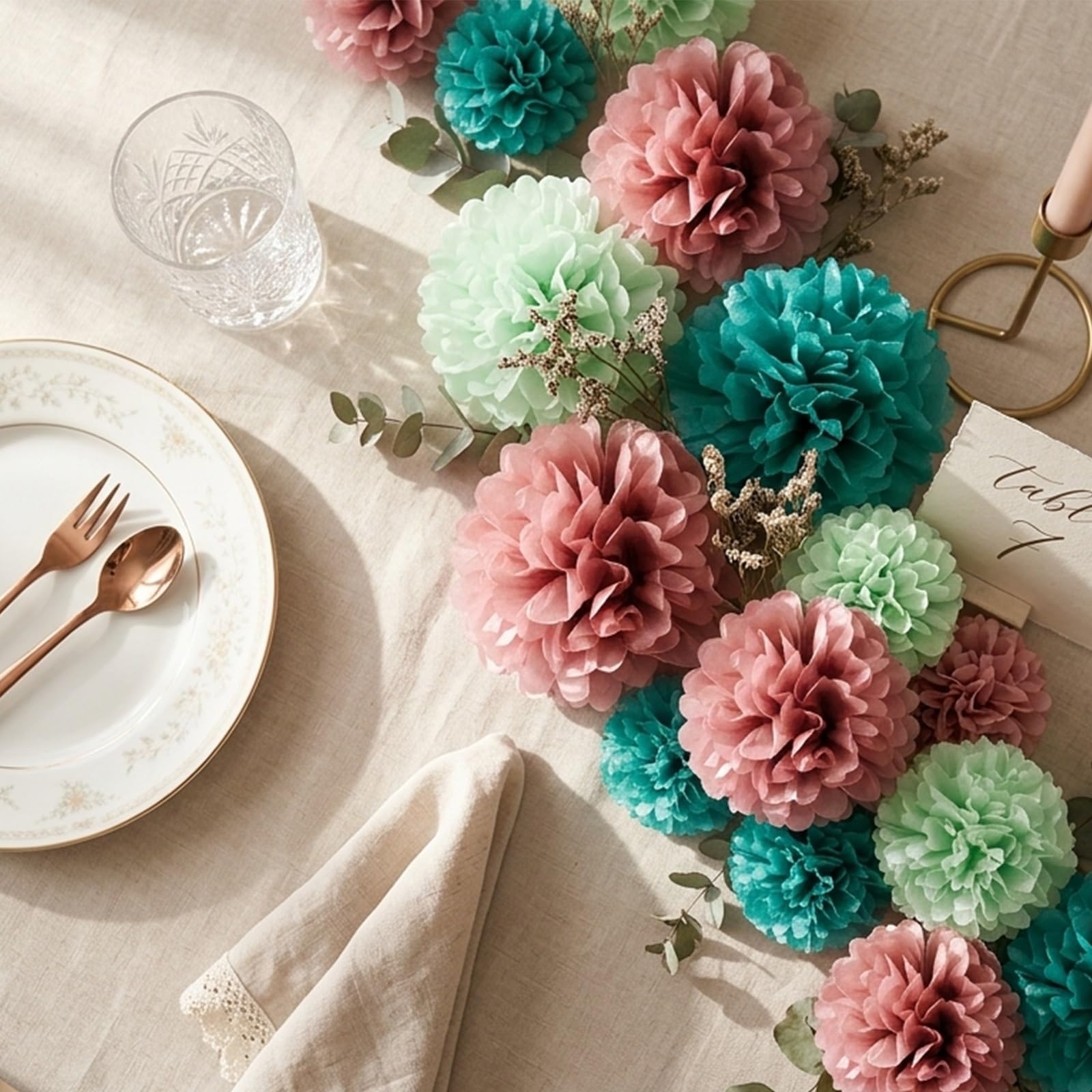 Pompons Deko 21 Stück Seidenpapier-Pompons | 20/25/30 cm Blumen, hängende Dekoration for Hochzeit, Party, Geburtstag, Hintergrund