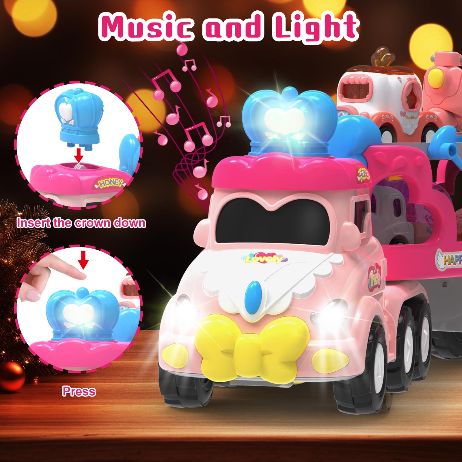 9 en 1 Camión Transporte Coches con Luces y Sonidos,Juguetes Niñas 2 3 4 Años,Regalo para Niña de 1 2 3 4 Años - 3