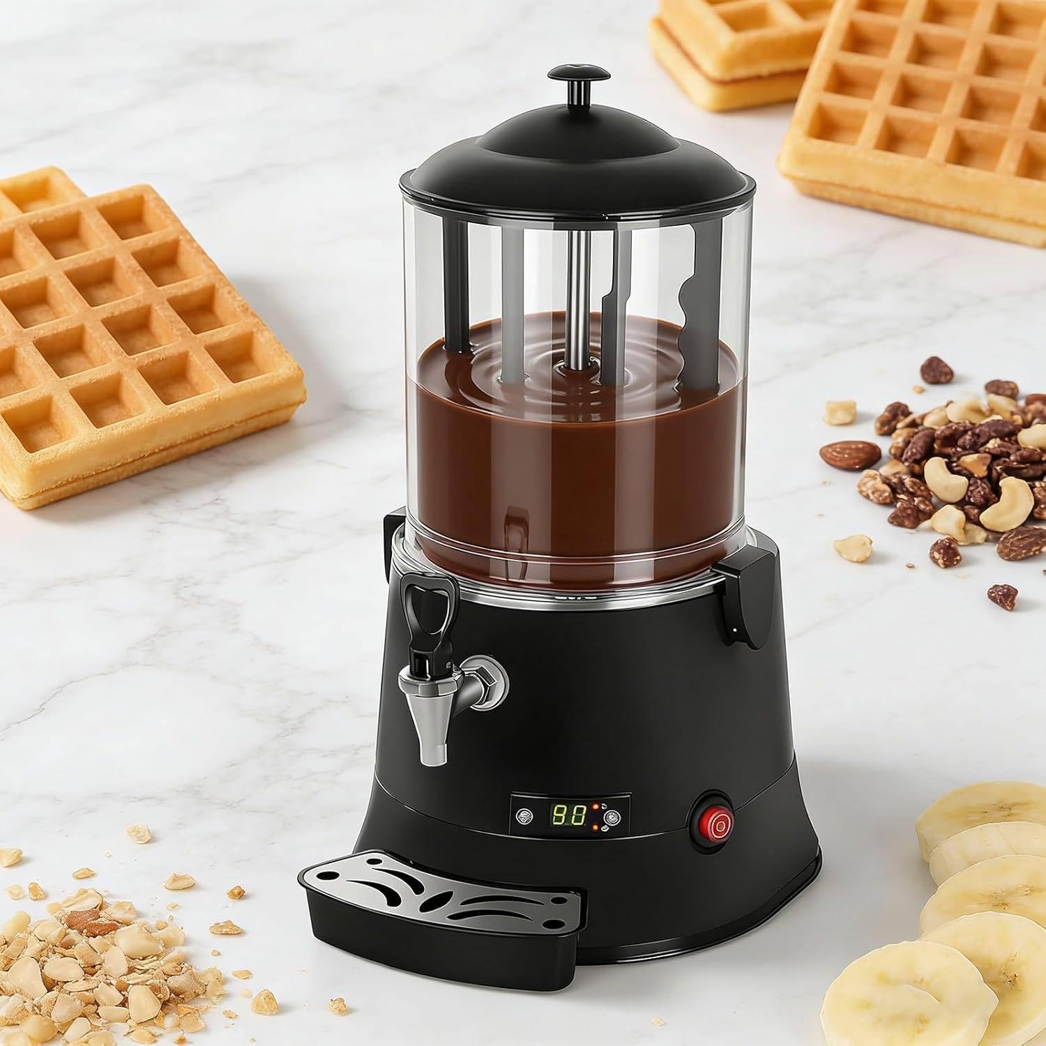 Distributeur de Chocolat Chaud Commercial, Chauffe-Bouffe électrique 600W avec contrôle numérique des températures, Chauffe-thé en Acier Inoxydable pour l'utilisation du café
