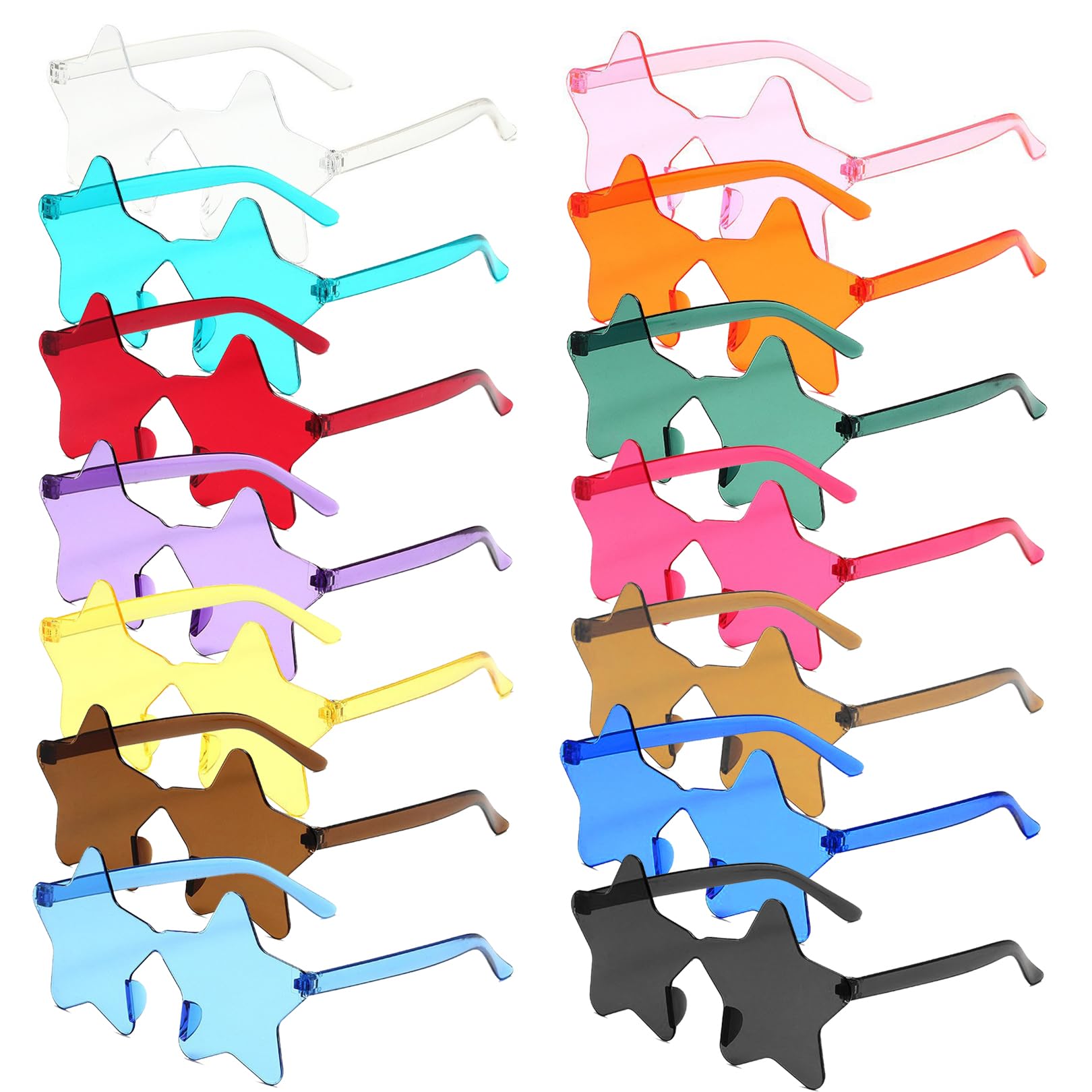 14 Pairs Star Shaped Sunglasses, Colorful Rimless Sunglasses, Transparent Candy Colour Rimless Glasses for Bachelorette Party, Favours Photo Booth Props