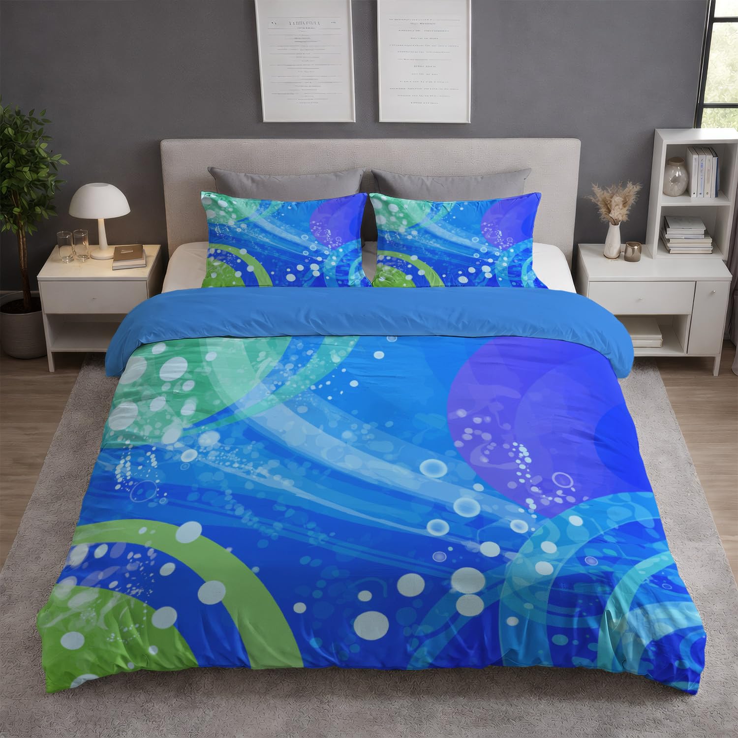 Generisch Pościel 155 x 220 cm, błękit królewski, super miękka mikrofibra, nie wymaga prasowania, dwustronna poszewka na kołdrę z zamkiem błyskawicznym, abstrakcyjne wzornictwo, oddychająca i