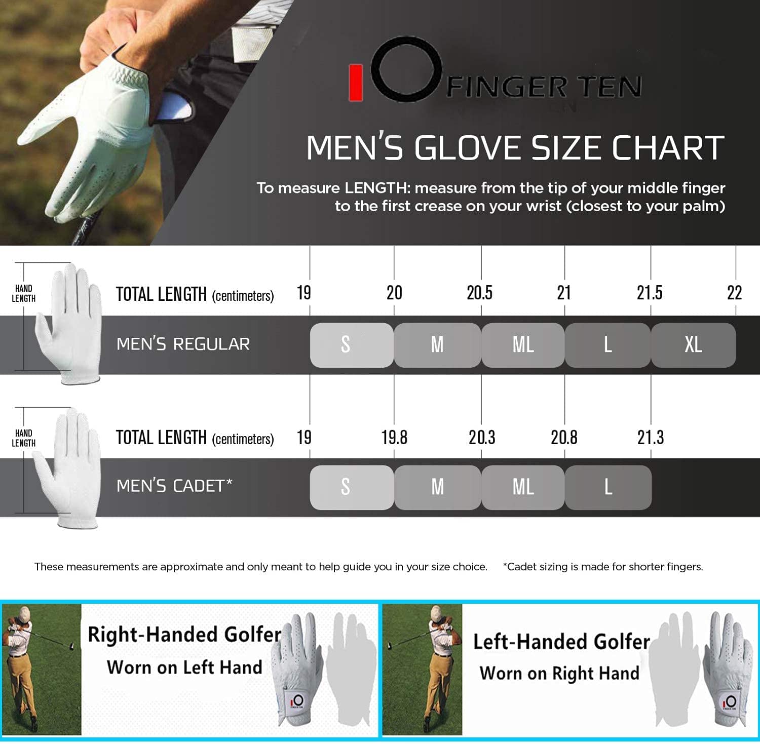 Golfhandschuhe Herren Linke/Rechte Hand 5 Stück, Allwetter Leder Cabretta Griff Golf Handschuh Links Rechts Hand Weicher Komfort Passform Größe S M ML L XL