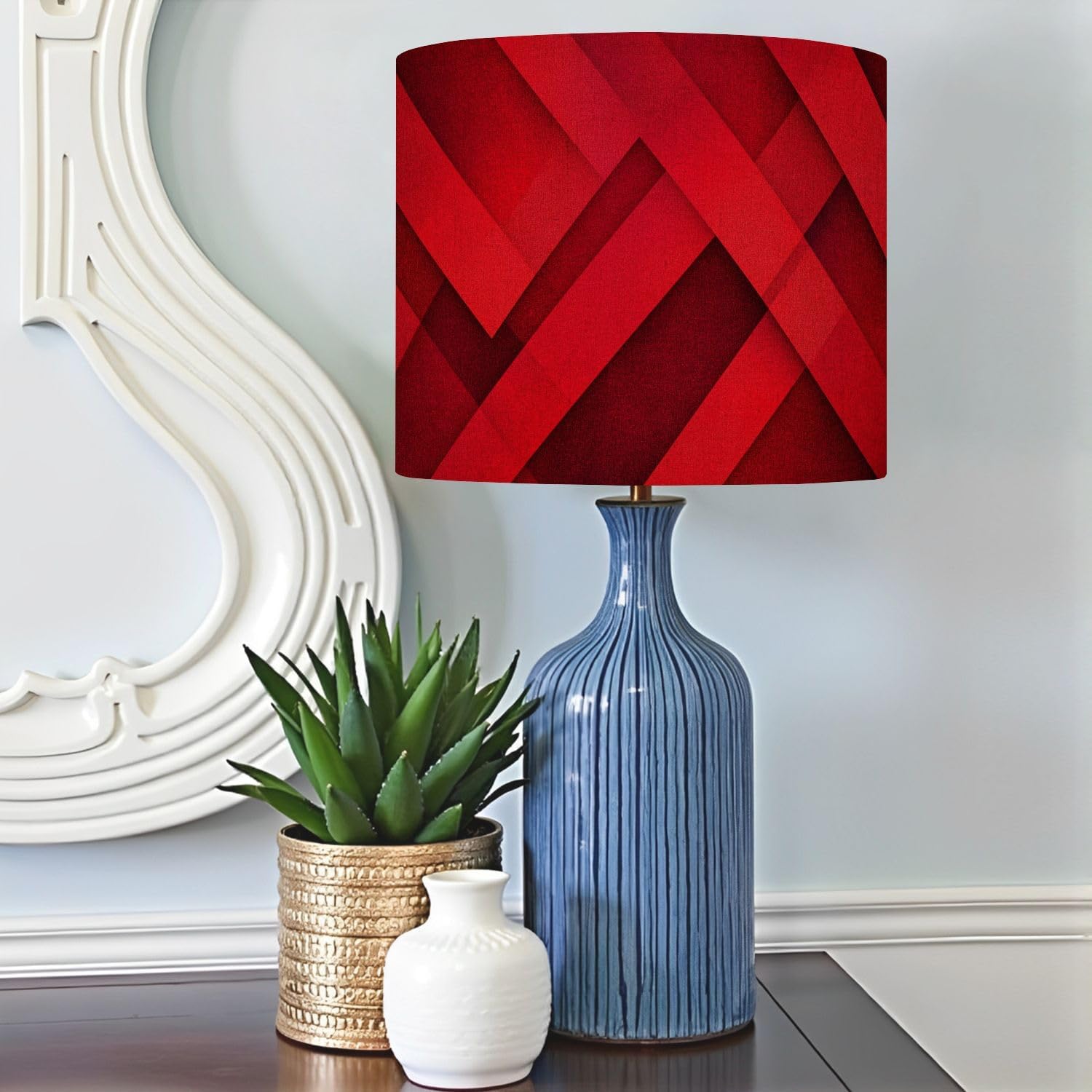 red black abstract angled blocks squares diamonds rectangle triangle Drum Lamp Lampshade Set of 2-11" x 11" x 8.9" Vintage Replacement Fabric Lampshades for Table Lamps, Floor Lamps Easy Assembly