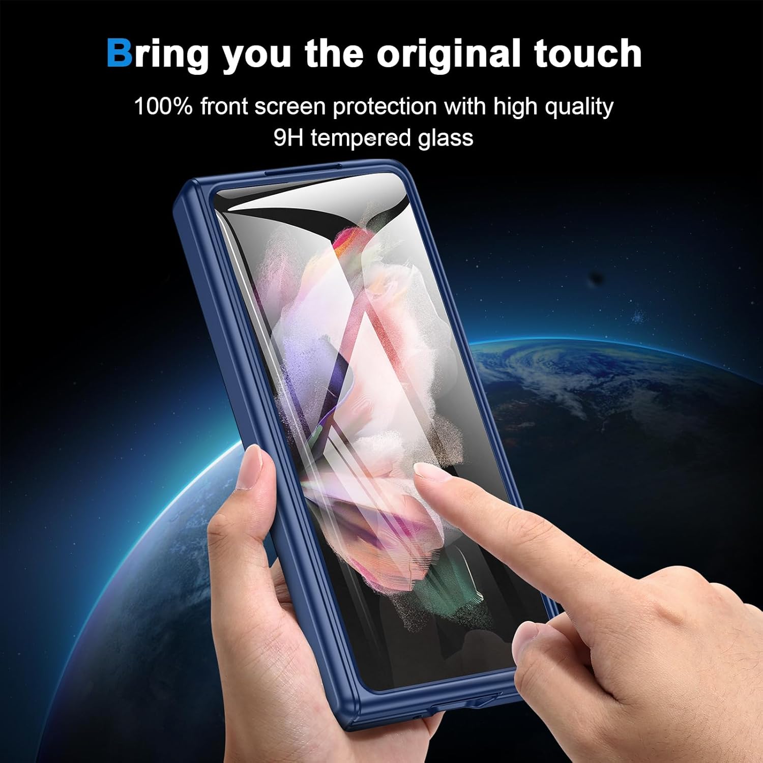 for Samsung zFold3 Hinge Protection Case: Slim Phone case with Kickstand Screen Protector for Galaxy z fold 3 5G 2021 Blue