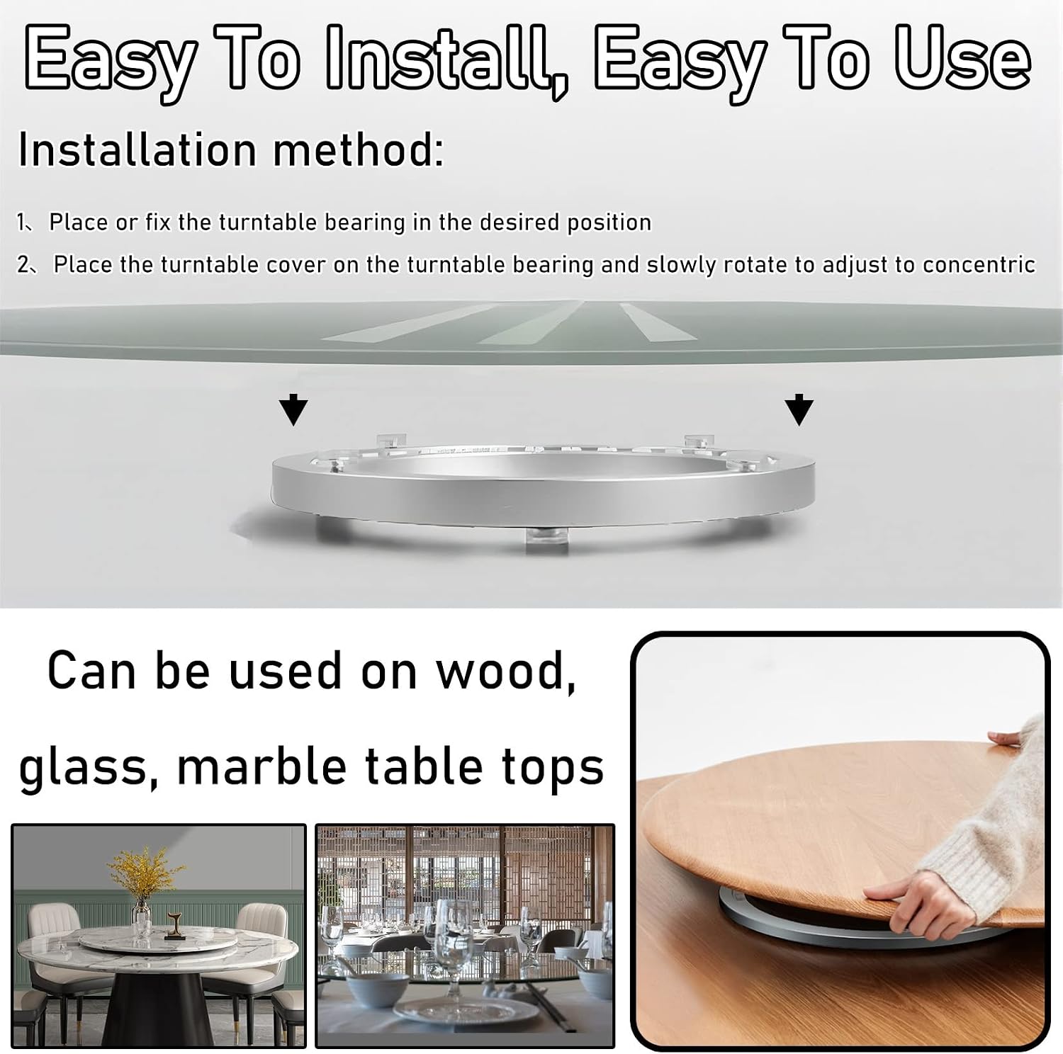 Heavy Duty Lazy Susan Swivel Turntable 5~40inch Aluminium Alloy Turntable Bearing, 360° Rotating Smooth Turntable Bearing Stand, For Glass Granite Or Wood Kitchen Ding Table