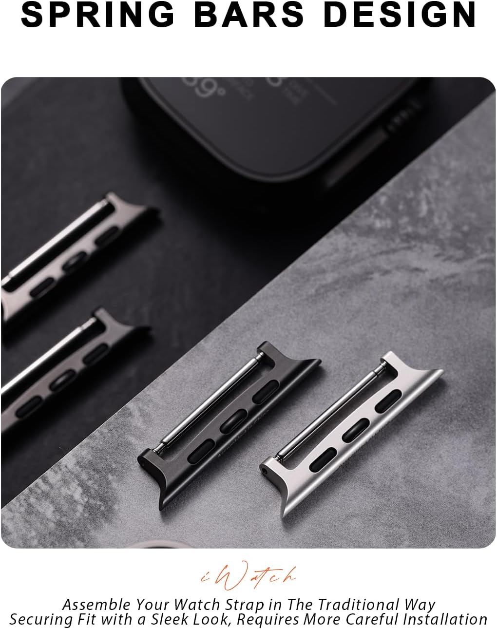 REZERO Watch Strap Connectors for Apple Watch, 316L Stainless Steel Adapters Apple Band Accessories Replaceable for iWatch Series 10/9/8/7/6/5/4/SE, Ultra 2/1, 40/41/42/44/45/46/49mm Bars/Silver 49mm-24mm