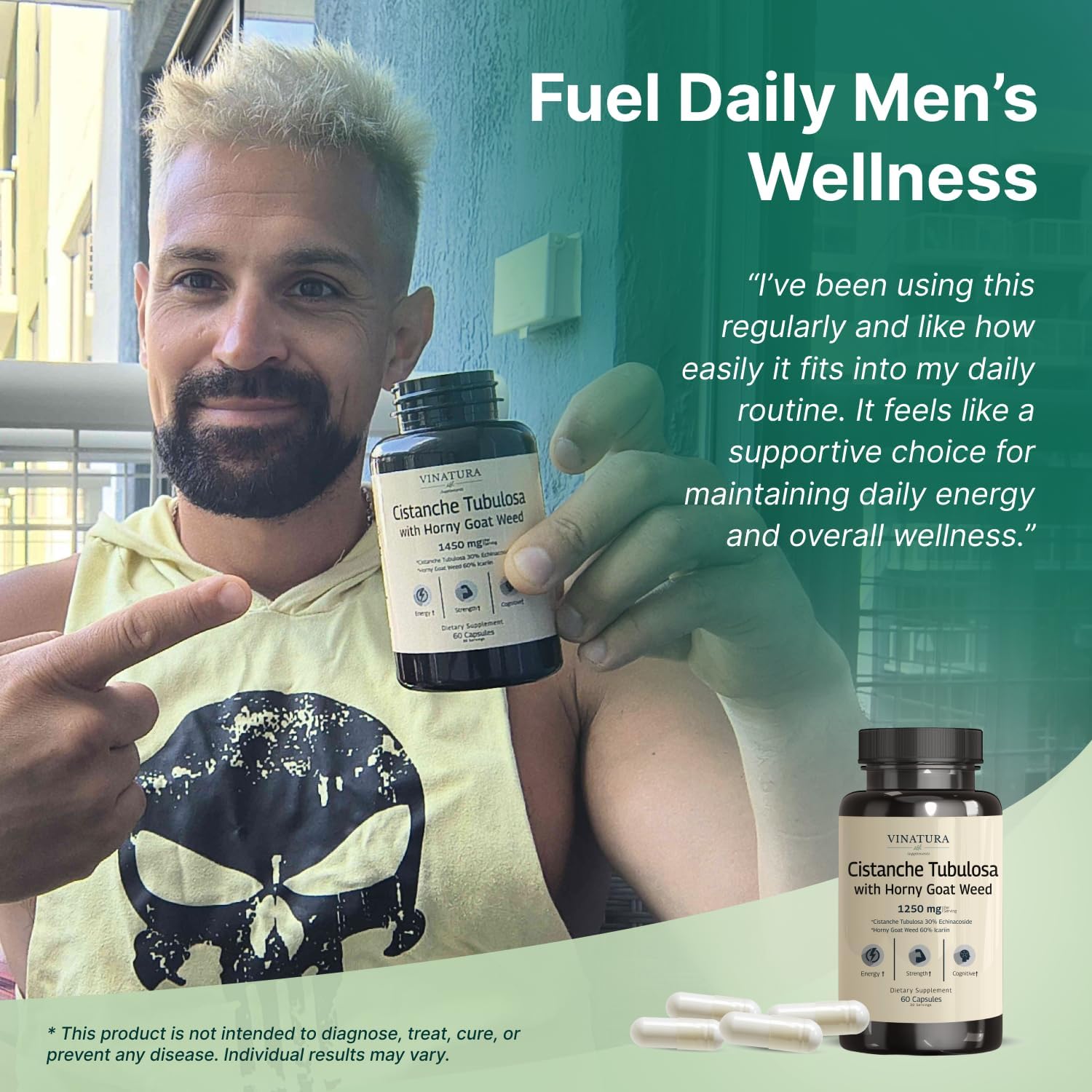 VINATURA Cistanche with Horny Goat Weed 60% Icariin - 1250mg per Serving, Cistanche Tubulosa, Cistanche Supplement Men, Energy, Strength Cognitive *USA Made and Tested* - 60 Capsules 30 Servings - Image 5