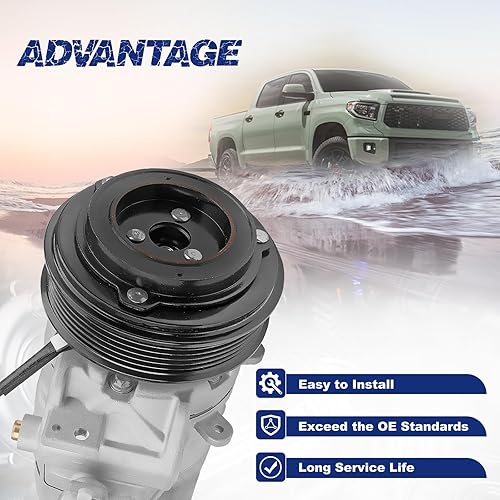 Miniatura 6 de Compresor de A/C con embrague compatible con Ford F-250 F-350 F-450 F-550 Super Duty 6.2L 6.8L, reemplaza el número OE CO11409C, HC3H19D629CC,