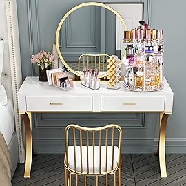 V-HANVER Makeup Organizer Combo - 360 Rotating Makeup Organizer with 7 Adjustable Layers Acrylic Skincare Organizer Large Cosmetic Display Case Clear Perfume Organizer with Makeup Lipstick Holder