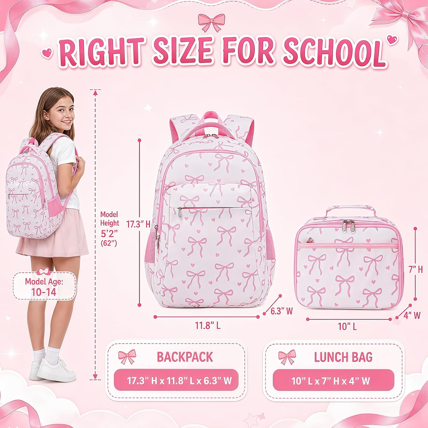 LEDAOU Girls Boys Backpack with Lunch Box, 3-Piece School Bookbag Set image 4