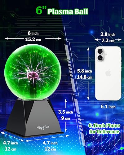 Miniatura 5 de Theefun Bola de plasma verde globo de plasma de 6 pulgadas, regalos de Navidad, lámpara de bola de plasma sensible al tacto y al sonido, bola