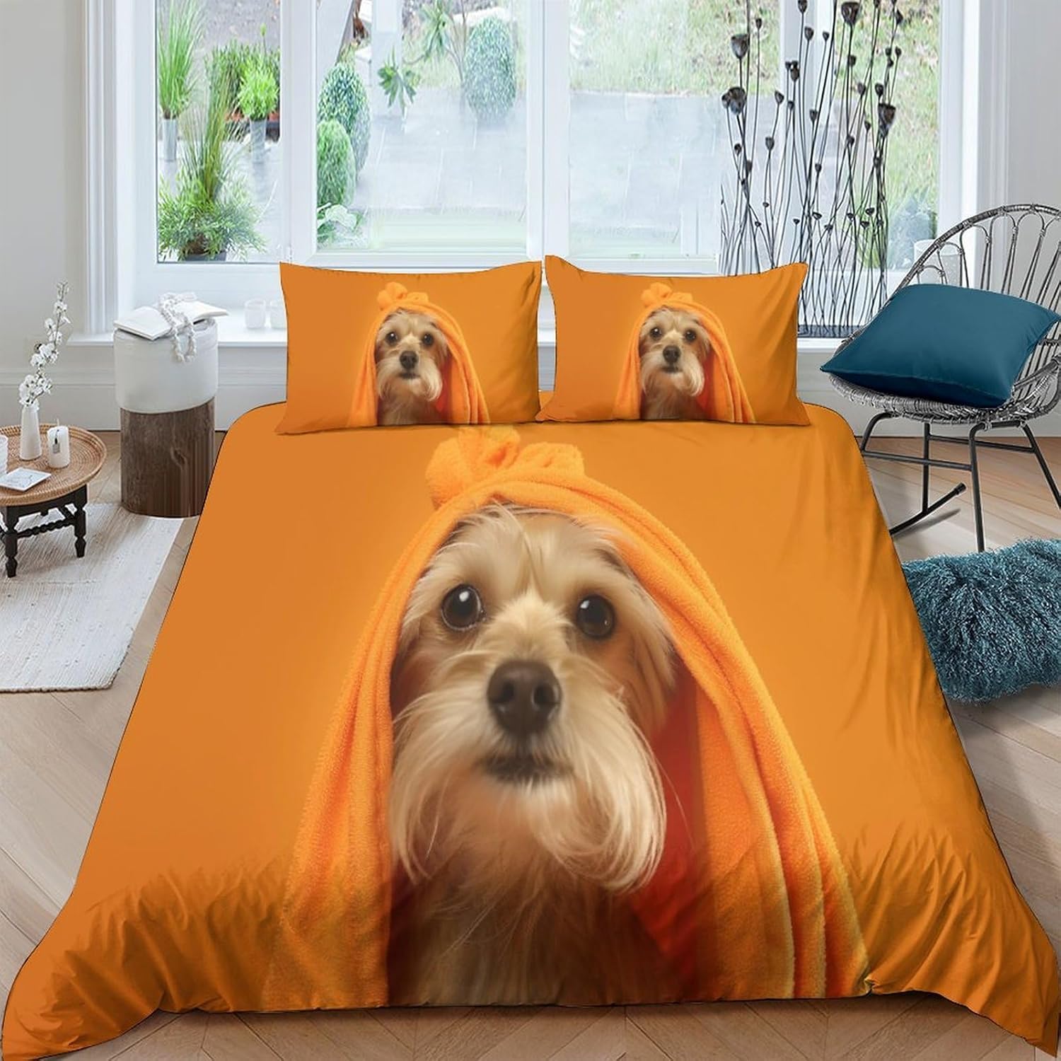 Housse de couette chien 240x220 cm avec sa taie d'oreiller pour parure de lit enfant