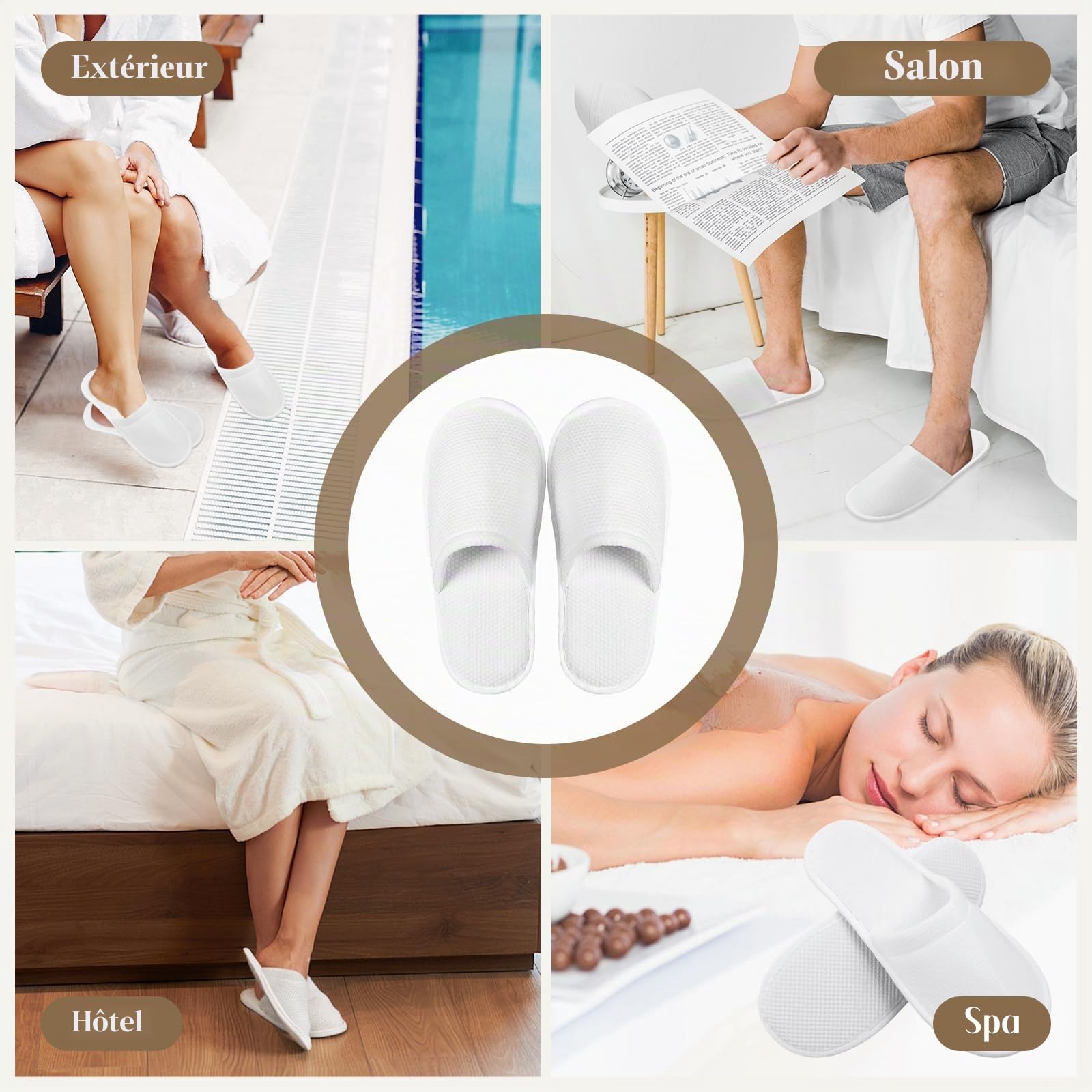 10 Paires de Chausson Hotel Amélioré et Epaissi Jetable Femmes Hommes Spa Lavable Pantoufles d'Invité Confortables Doux Antidérapants
