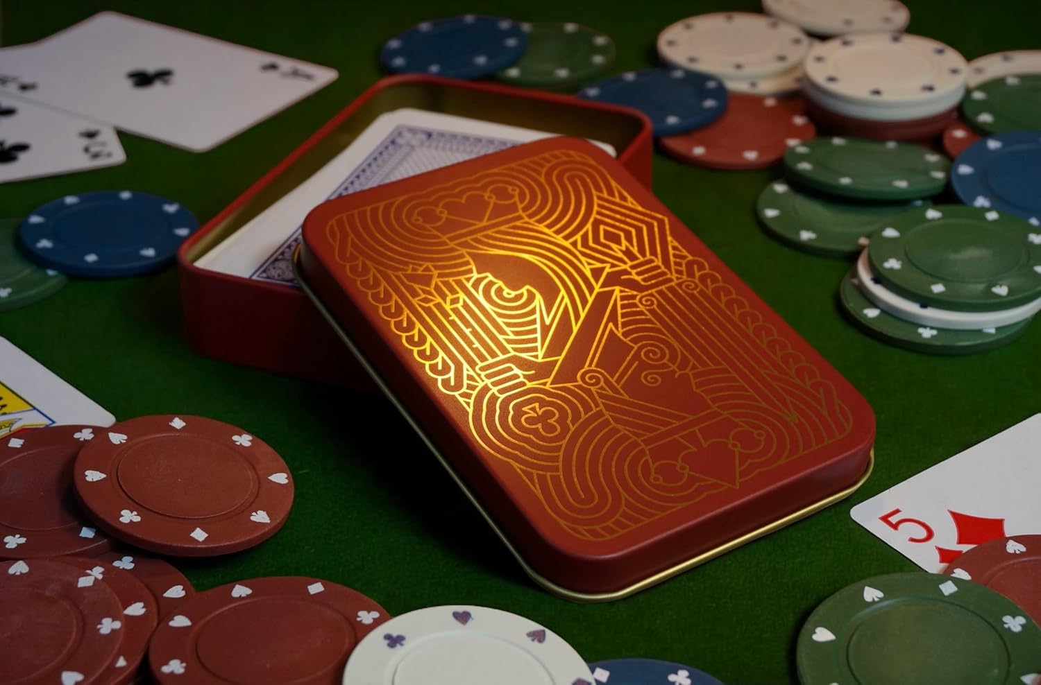TINIT Playing Card Tin - Poker Games Night Storage Travel Casino (Red)