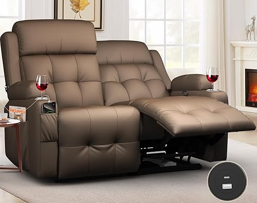 Miniatura 13 de Sofá reclinable, sofá reclinable con masaje de 3 plazas con respaldo abatible, capacidad de peso pesado, sofá cama para RV, sofá reclinable