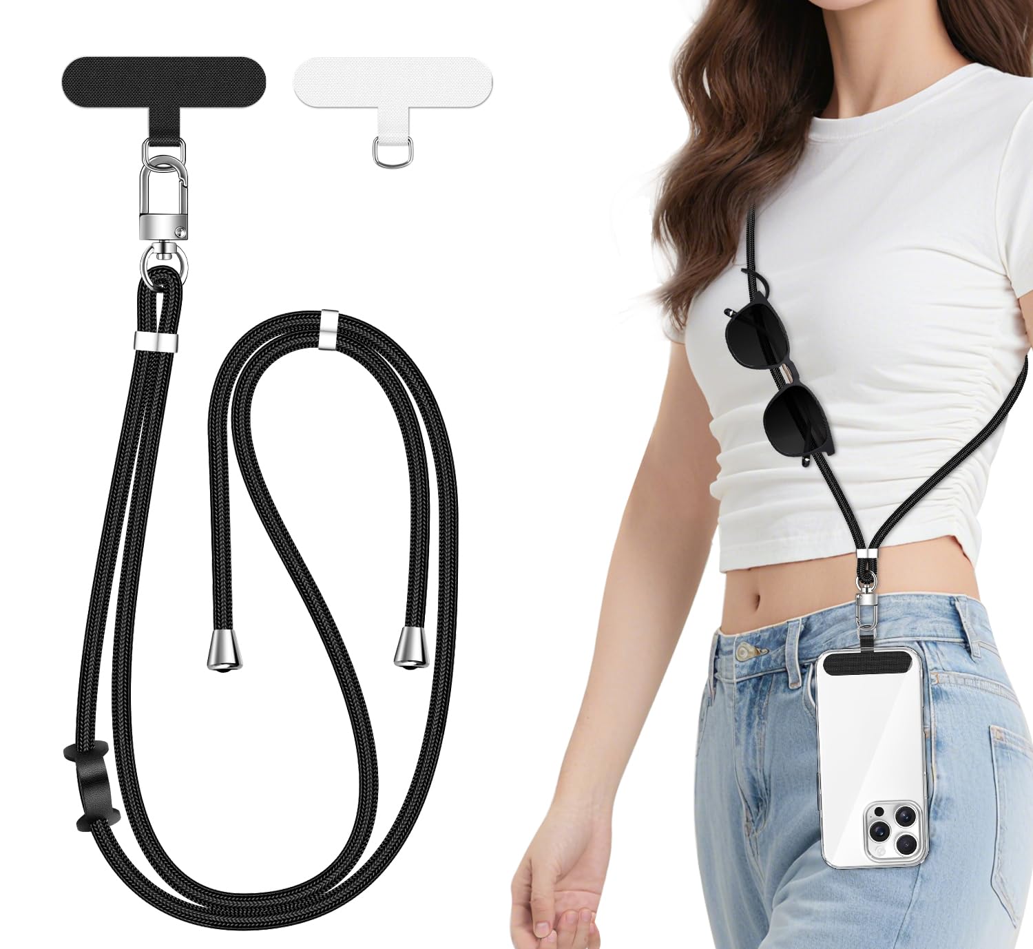ivoler Handykette Verstellbar Handyband Universal, mit 2 Stück Patch und Robuste Haken mit alle Smartphones zum Aufhängen von kabellosen Kopfhörern, Schlüsseln, Sonnenbrillen usw