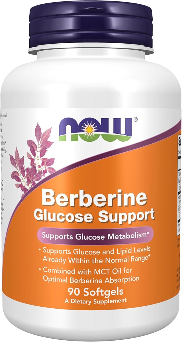 NOW Foods Supplements, Berberine Glucose Support, Combined with MCT Oil for Optimal Berberine Absorption, 90 Softgels