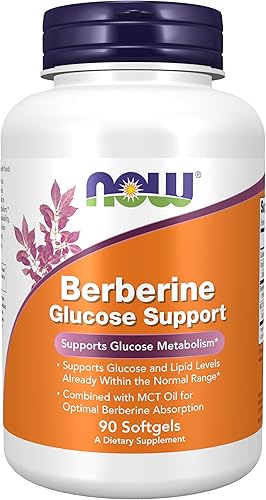 NOW Foods Suplementos, soporte de glucosa de berberina, combinado con aceite MCT para una óptima absorción de berberina, 90 cápsulas blandas