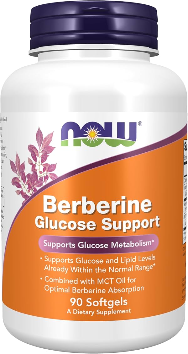 Suplementos NOW Foods, Berberine Glucose Support, combinado con aceite MCT para una absorción óptima de berberina, 90 softgels Softgel 90 unidades (Paquete de 1)