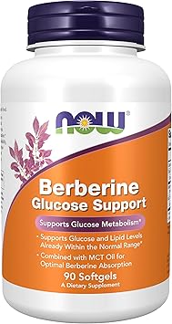 NOW Foods Supplements, Berberine Glucose Support, Combined with MCT Oil for Optimal Berberine Absorption, 90 Softgels