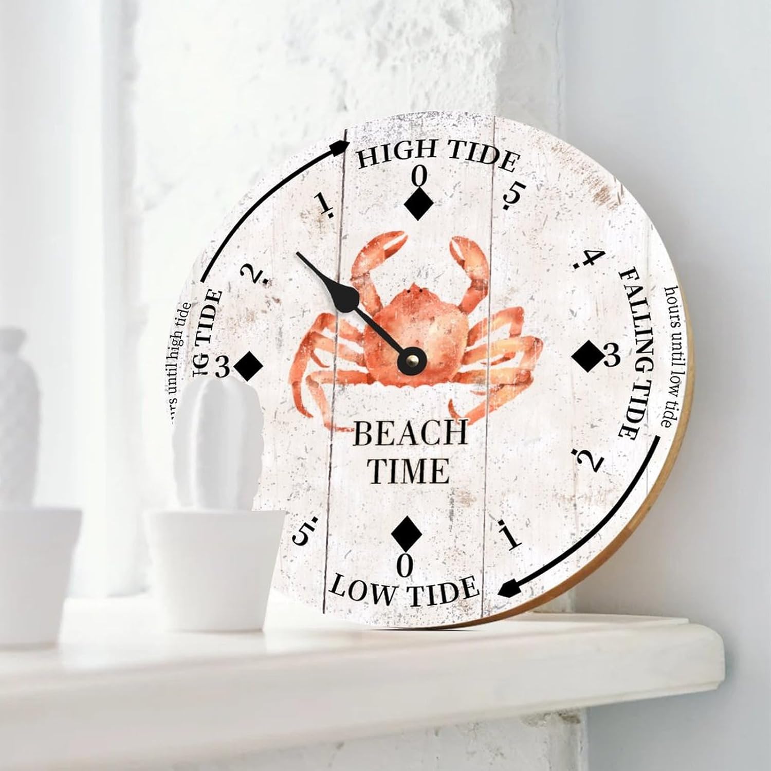 Beach Time Ocean Crab Farmhouse Wood Tidal Clock East Coast Ocean Time Nautical Moon Wooden Clock High and Low Tide Clock Decoration for Beach House Home Sailing Gifts 12 Inch