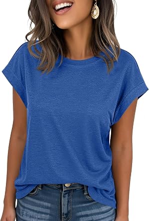 IRISGOD Womens Cap Sleeve Summer Tops Casual Short Sleeve Trendy T-Shirts 2025 Loose Fit Crew Neck Tee with Side Slits
