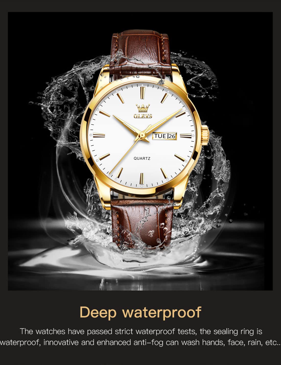 OLEVS Mens Watches, Casual Leather Watches for Men Easy to Read Quartz Number Watch with Date Waterproof Blue/Black/Silver Face Men's Wrist Watches…