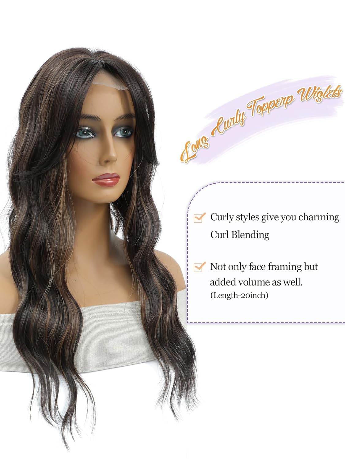 Fine Plus 20inch Wavy Synthetic Hair Topper for Women with Thinning Hair Ombre Highlight, Clip In Fringe Toppers, Add Hair Volume - Image 4