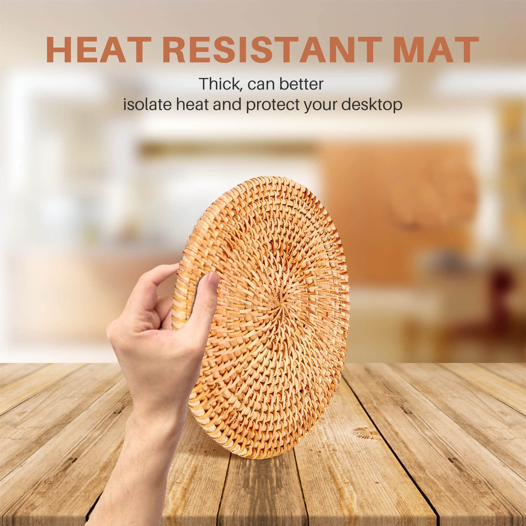 Pvczool 4 Pcs Rattan Trivets for Hot Dishes-Insulated Hot Pads, Pot Holder for Table,Heat Mats for Kitchen - Image 3
