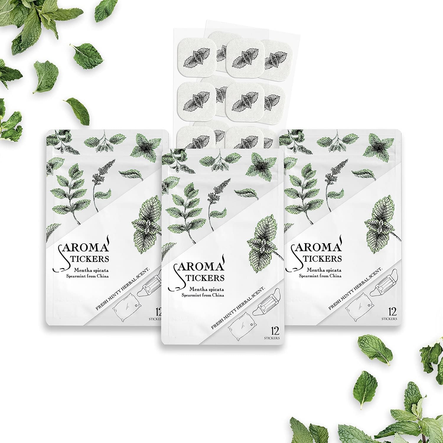 AROMA STICKERS®- (All Scents, Pack of 5) - 100% Natural Essential Oil Stickers for Face Mask & Pillow (12 Stickers/pc) -Pure Essential Oil Scented Patch/Personal Aroma/Relaxing/Refreshing