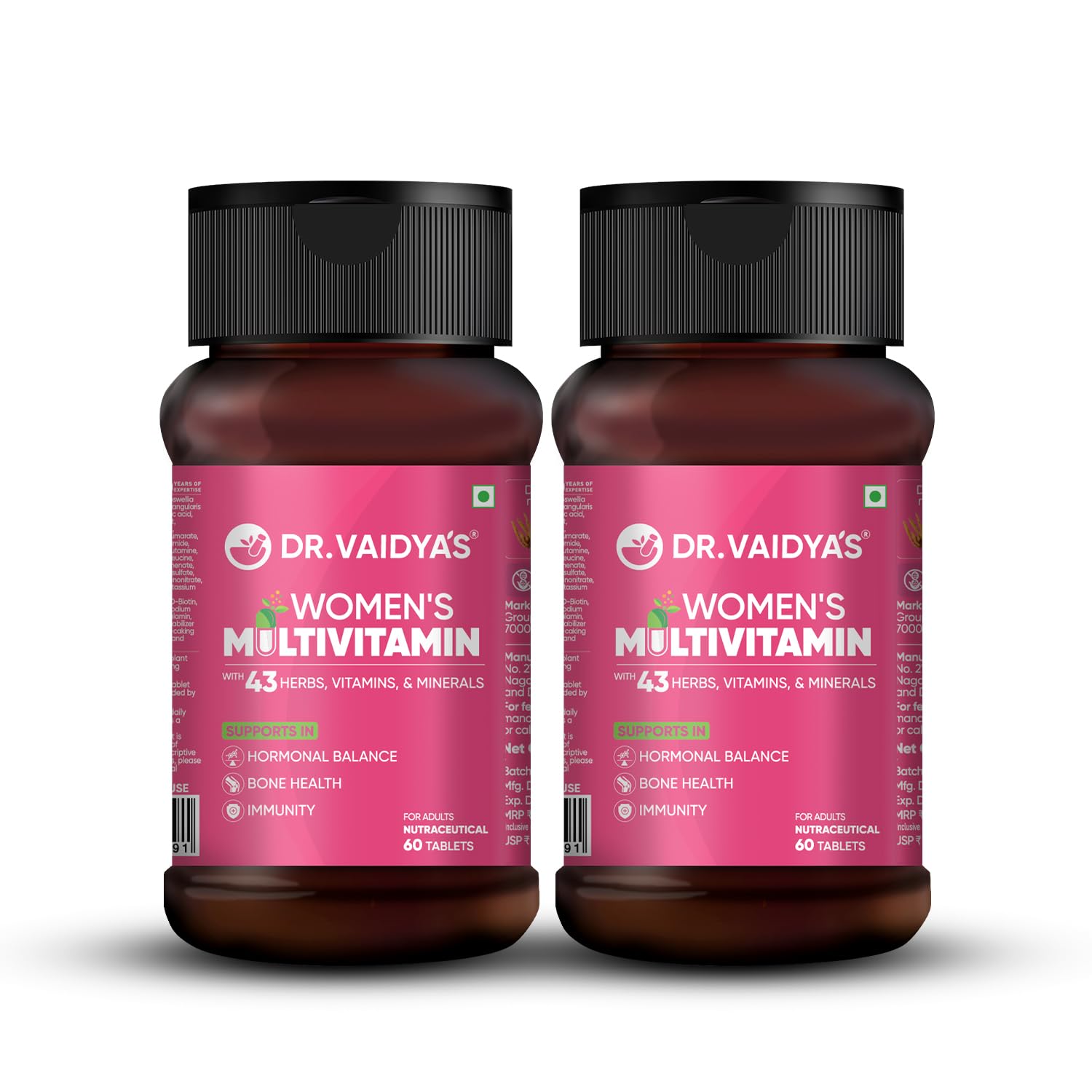 Dr. Vaidya’s Multivitamin for Women | Natural Multivitamin Enriched with Ayurvedic Herbs like Shatavari | Goodness of Calcium and Vitamin D3 tablets, Magnesium supplement, Vitamin B12 supplements & Herbal Extracts | (60 tablets) Pack of 2-image-23