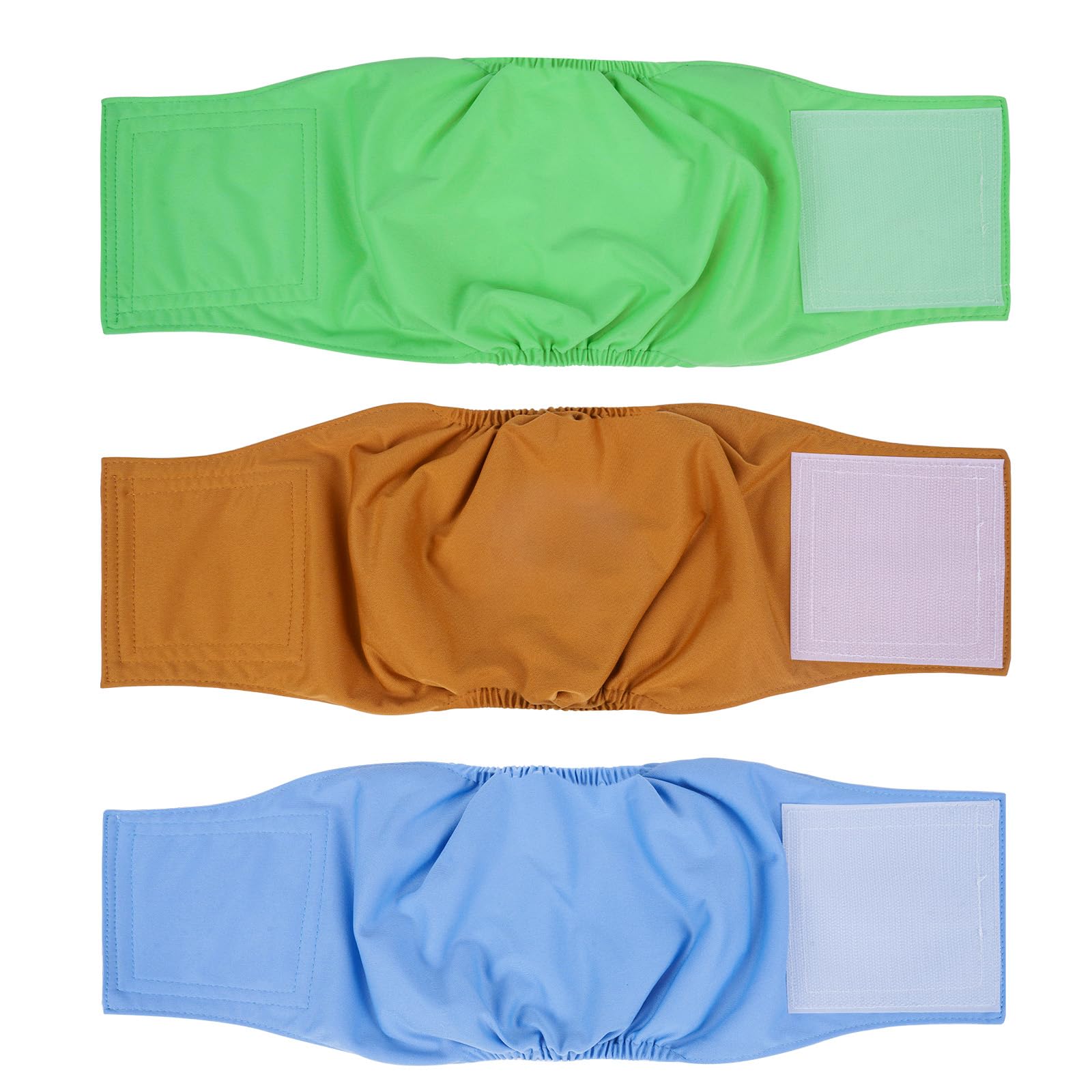 MICOOYO Washable Male Dog Nappies, 3 Pack Reusable Pet Diapers with Adjustable Fasteners, Super Absorbent Leak-Proof Belly Bands for All Dogs(Green Blue Brown,S)