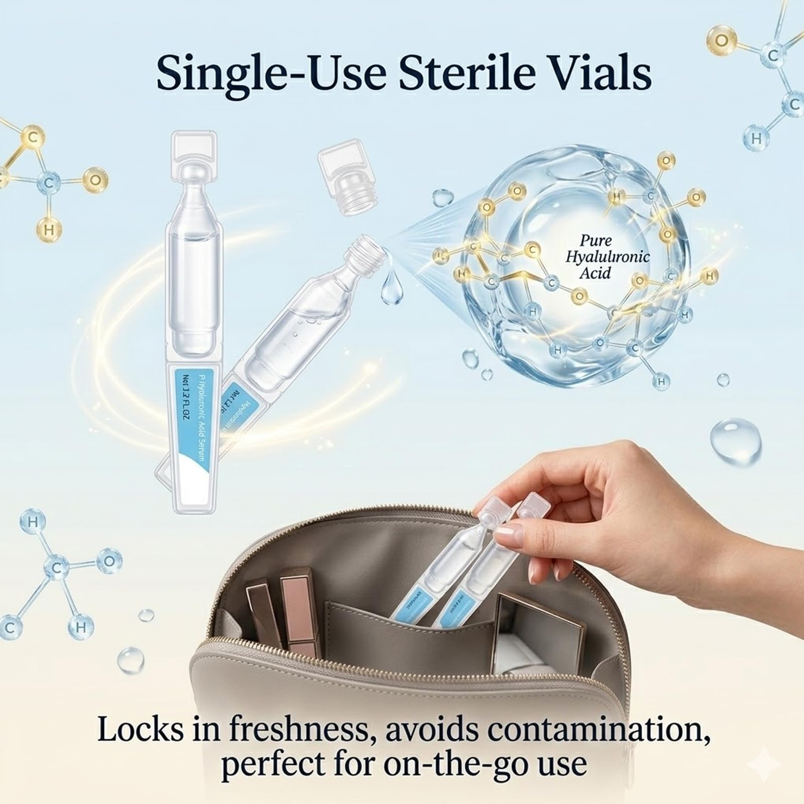 30 fiale di siero sterile all'acido ialuronico da 1,2 ml, 4D HA siero viso | Crema idratante per pelli secche e sensibili, siero invecchiamento con collagene per un effetto luminoso
