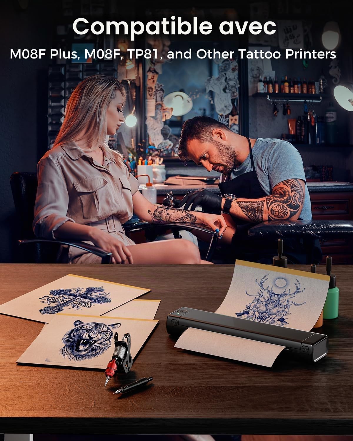 Phomemo Premium Papier Transfert Tatouage, M08F Papier Transfert Professionnel A4 pour Tatouage, Papier Stencil pour Tatouage Compatible avec Imprimante Tatouage M08F TP81 M08F Plus, 100 Feuilles