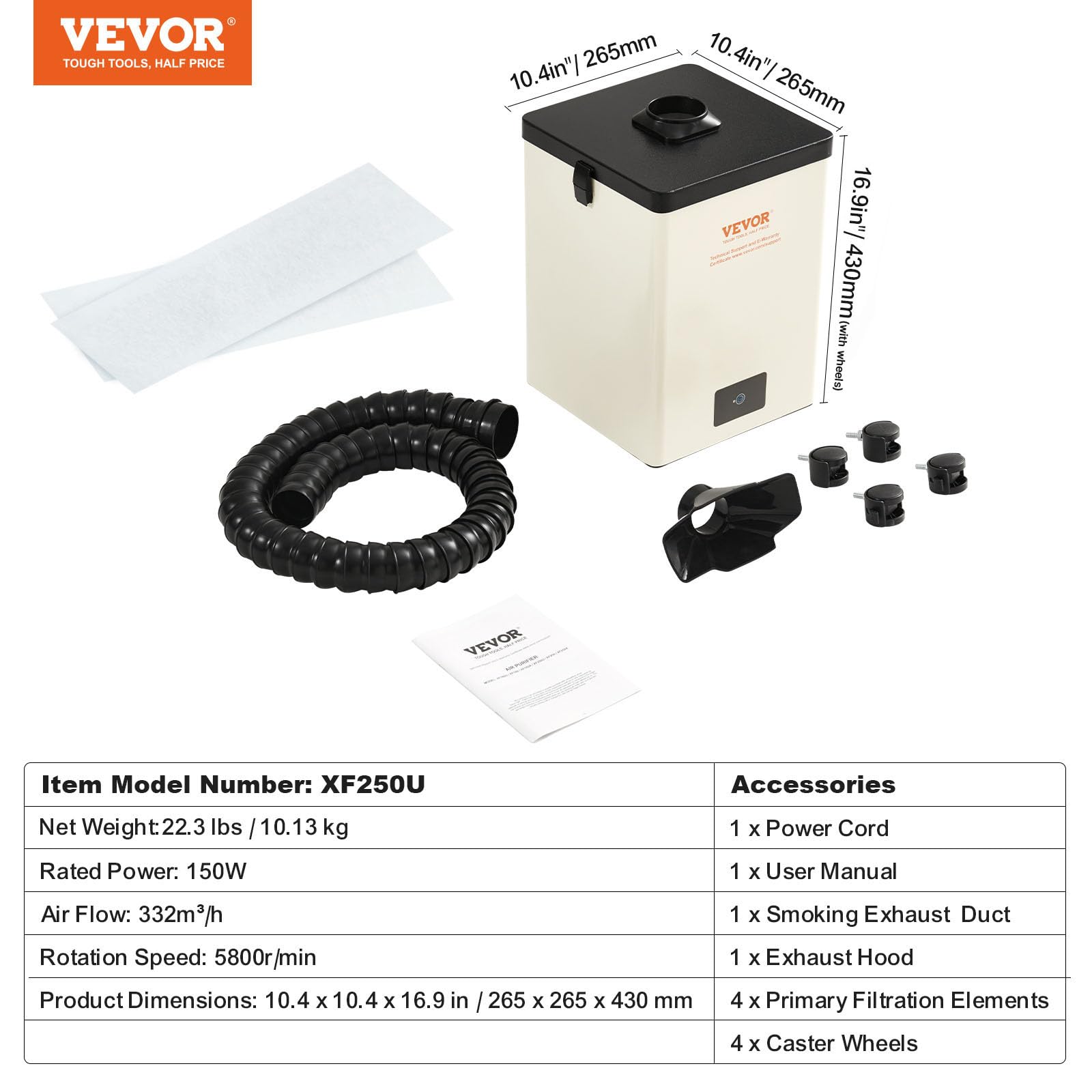 VEVOR Aspirador de Vapor de Soldadura Ventilador de Trabajo de 150 W Filtro de 3 Capas 332 m³/h Absorbente de Humo para Soldadura Compacto para Reparación de Teléfonos de Soldadura DIY Impresión 3D