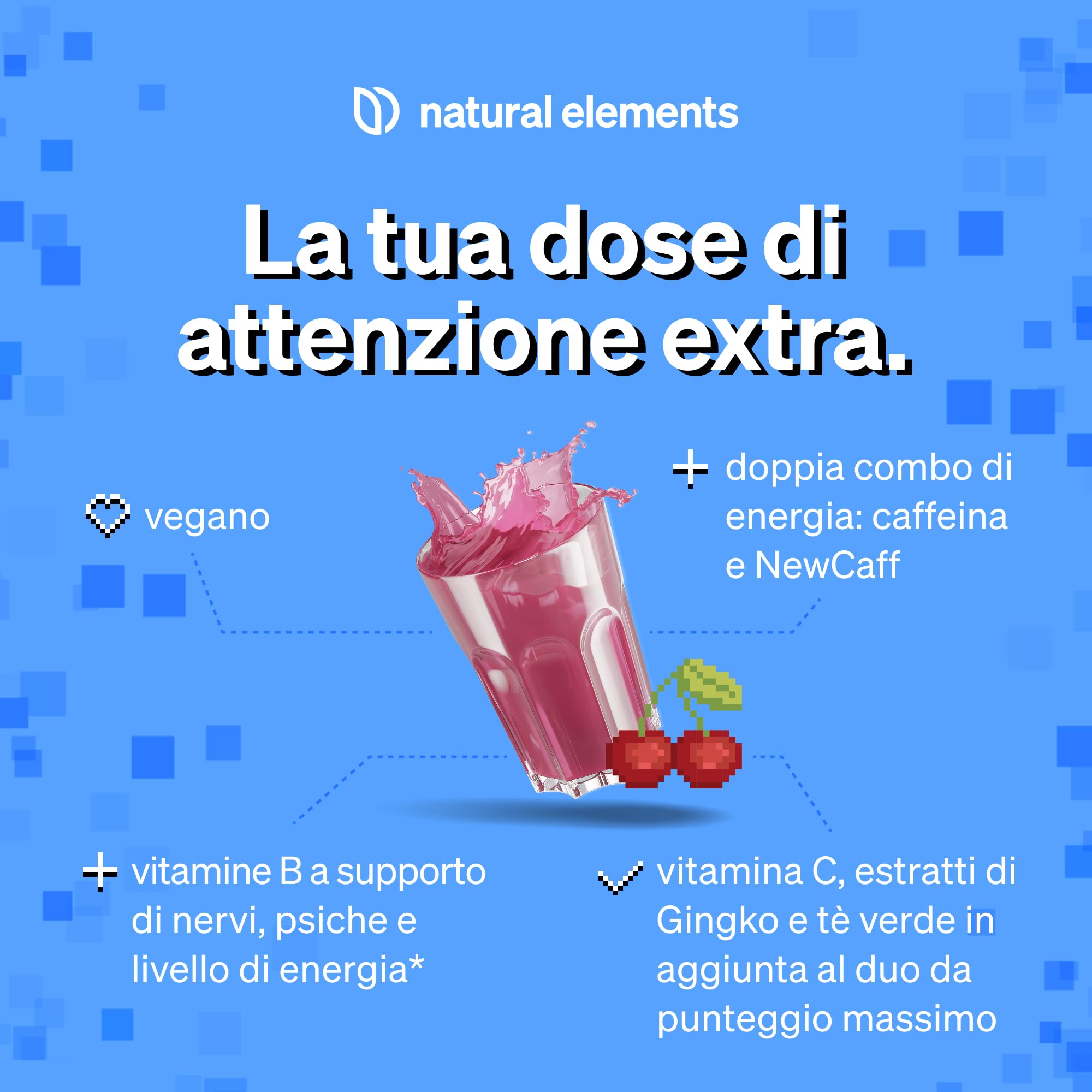 Power Up Cherry – booster con caffeina, NewCaff75, vitamine B, vitamina C, L-tirosina, estratto di Gingko e tè verde – 40 drink – vegano, alto dosaggio, con stevia – prodotto in Germania