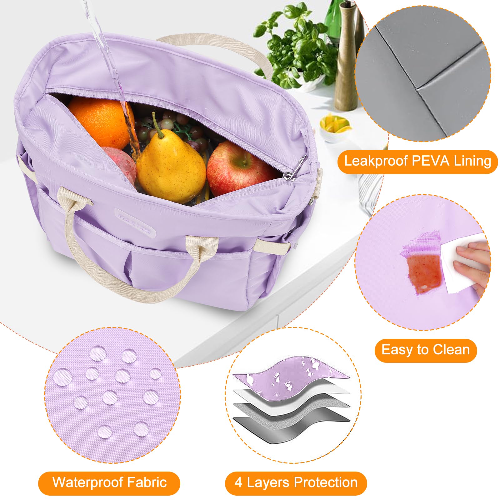 MAXTOP Sac à déjeuner isotherme pour femme avec poche large ouverte, réutilisable, étanche, avec bandoulière amovible pour enseignant, infirmière, bureau, pique-nique, voyage, violet