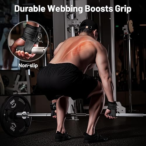 Miniatura 4 de MANUEKLEAR Non-Slip Wrist Straps for Weightlifting Deadlifting, Gym Lifting Straps with D Rings for Cable Machine Workout, 10mm Neoprene Padded