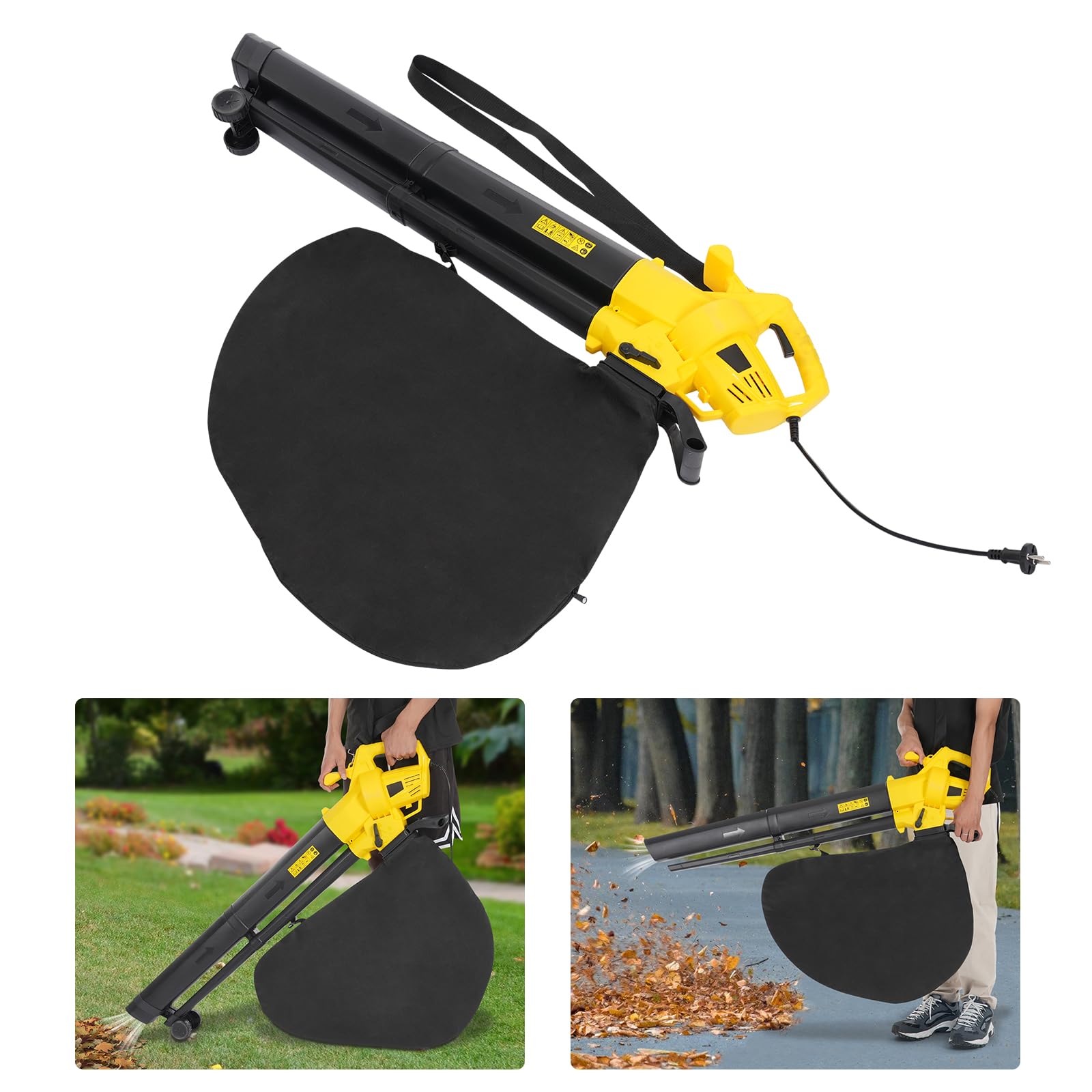 Aspirapolvere elettrico da 3000 W, 2 in 1, con trituratore e sacco da 35 l, potente ventilatore per foglie, 270 km/h, per giardino, cortile e terrazza, con ruote, tracolla e spina europea (max