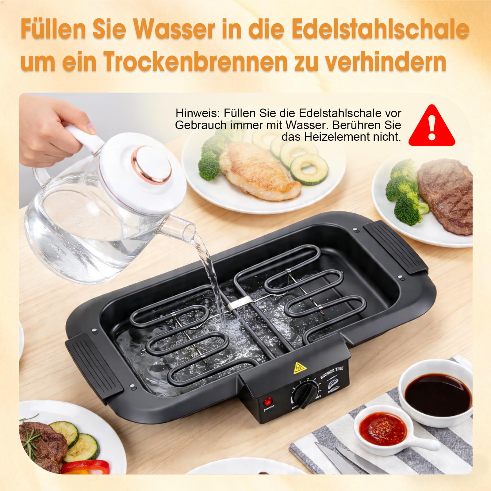 Tischgrill Elektrisch 2000 W,lektrogrill Antihaftbeschichtete Grillplatte, für Drinnen Draußen,mit 6 Temperaturstufen, Abnehmbarem Grillrost und Fettauffangschale für Grillpartys Camping,36 × 22 cm
