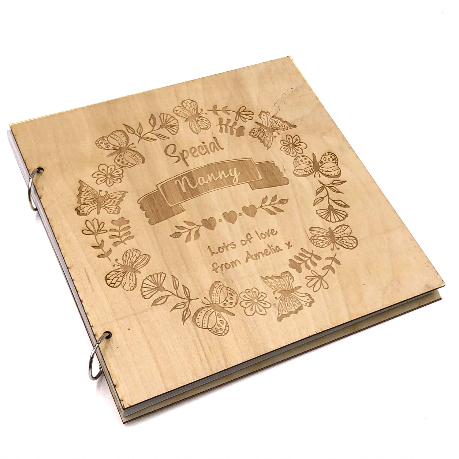 Ukgiftstoreonline Beige Personalised Special Nanny Engraved Large Wooden Scrapbook Photo Album