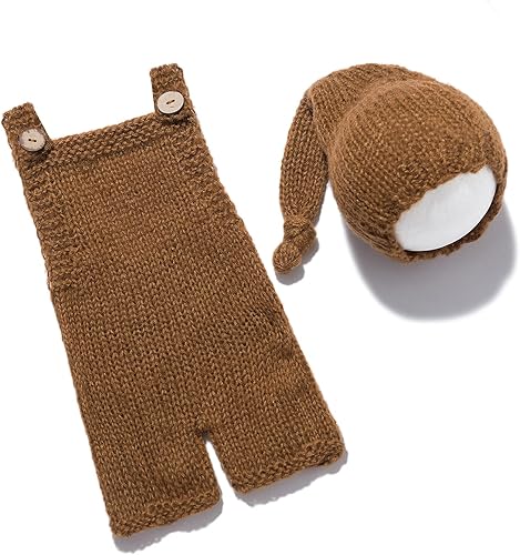 Mameluco para recién nacido, para fotografía, de ganchillo, para niño con sombrero de cola larga, accesorios de punto para foto de bebé, disfraz de