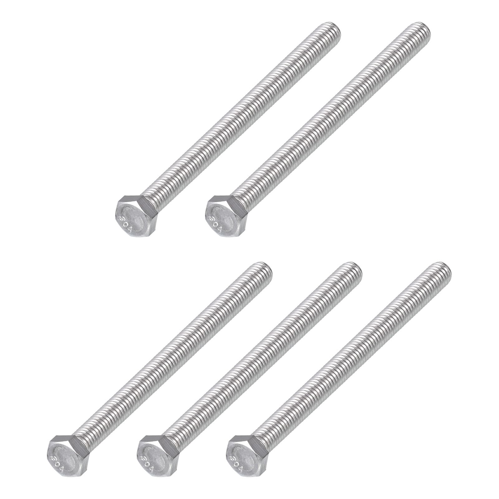 METALLIXITY Hex Head Bolts (3/8-16 x 5-1/2") 5Pcs, 304 Stainless Steel 18-8, Fully Threaded, External Hex Drive, Plain Finish