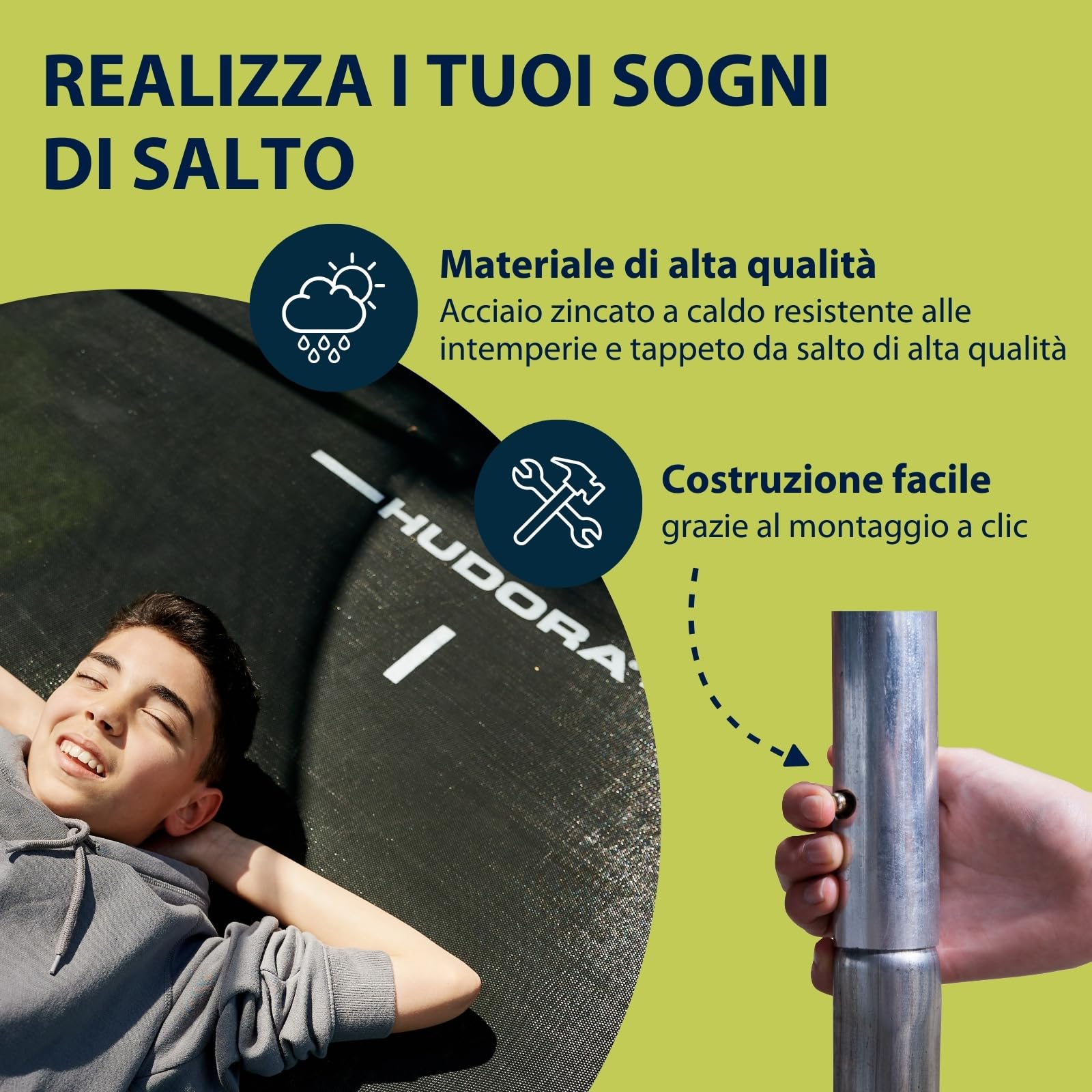HUDORA Trampolino Fabulous 300V - Trampolino outdoor con rete di sicurezza - Trampolino da giardino per bambini e adulti - Trampolino con ampia copertura bordi fino a 100 kg
